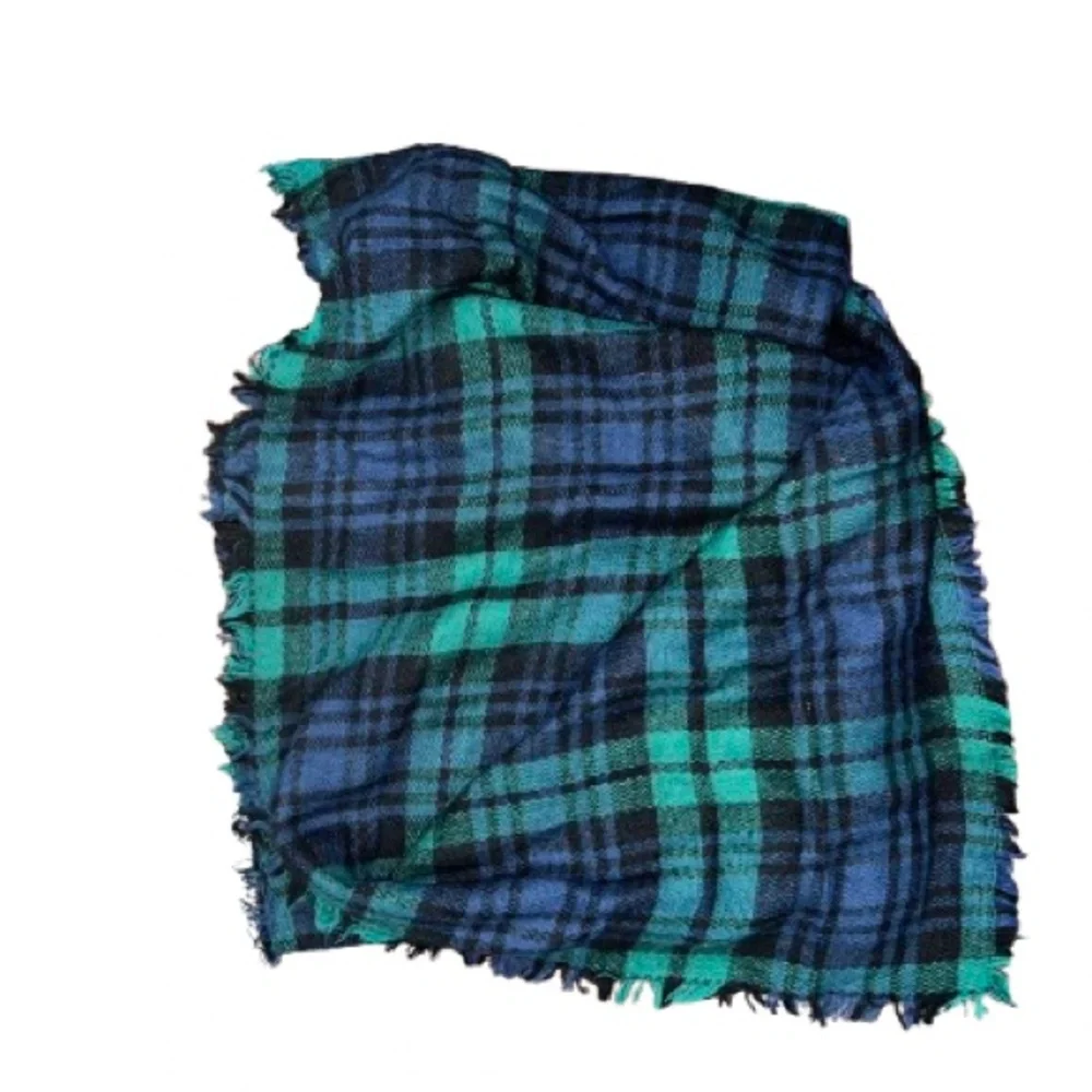 Blue and green plaid scarf